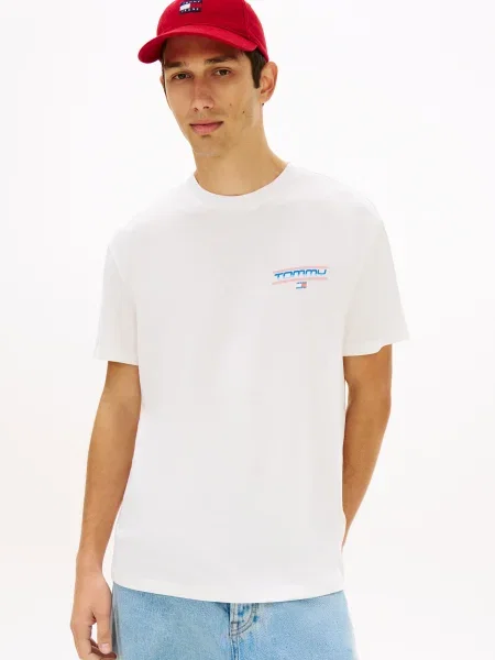 Tommy Jeans Tričko svetlomodrá / sivá / svetločervená biela