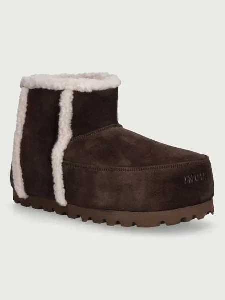 Inuikii Cozy Boot Ankle cizme de zăpadă pentru femei din piele întoarsă maro