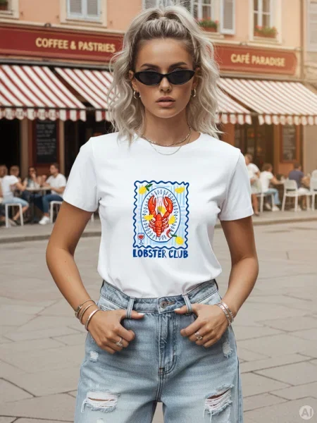 Koszulka klasyczna z nadrukiem Lobster Club Dstreet biała