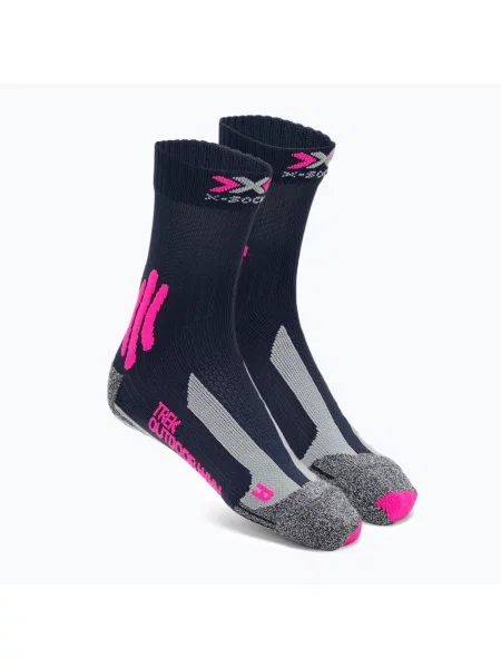 Шкарпетки трекінгові X-Socks Trek Outdoor опівнічно-сині/рожеві/світло-сірі меланжеві сірі