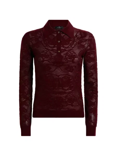Lung tricou polo Etro de lână roșu