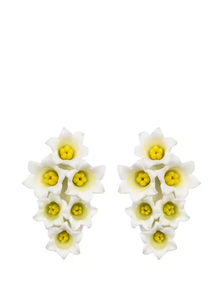 Cercei Jennifer Behr cu model floral alb