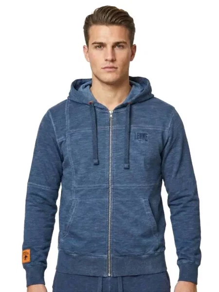 Bluza z kapturem Old Wash zapinana na niebieska