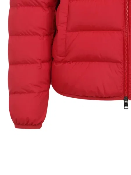Geacă cu puf Moncler cu glugă roșu