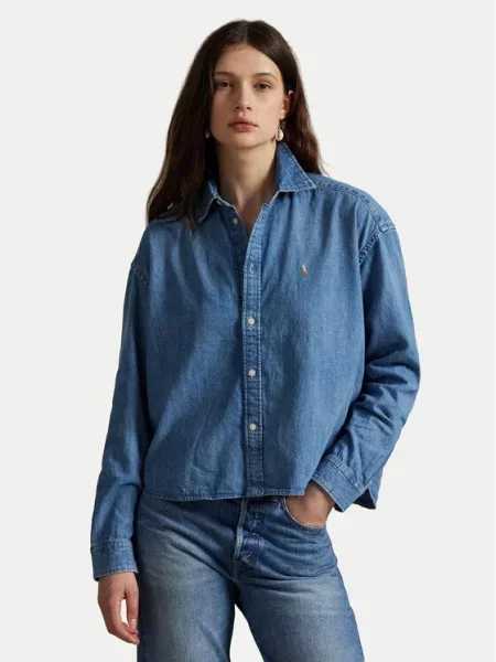 Polo Ralph Lauren džinsiniai marškiniai Boxy Fit mėlyna