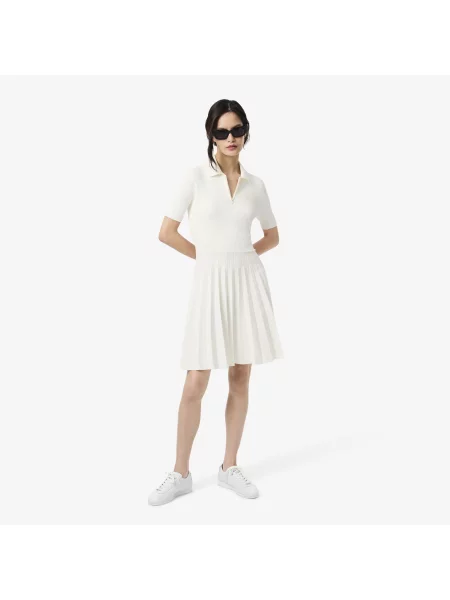 Lacoste Sukienka Z Kołnierzykiem Polo Z Krótkim Rękawem Relaxed Fit biała
