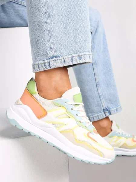 Sneakersy Przed Kostkę Zdobione Przeszyciami Flallesi białe