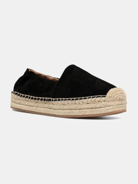 BOSS espadrile de piele Madeira cu platforma negru