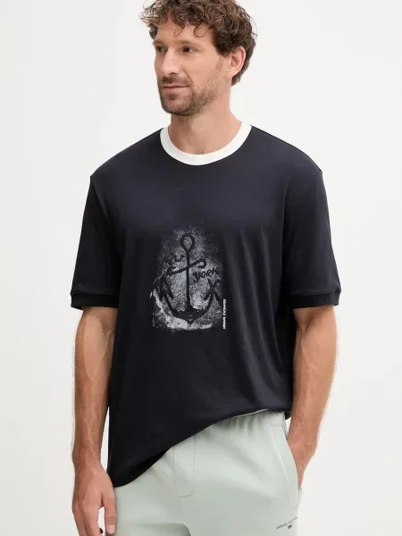 Armani Exchange tricou din cu imprimeu negru
