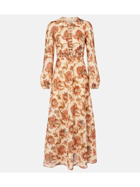 Rochie maxi Zimmermann de in cu model floral cu mărgele bej