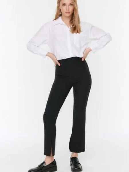 Pantaloni Trendyol cu talie înaltă negru