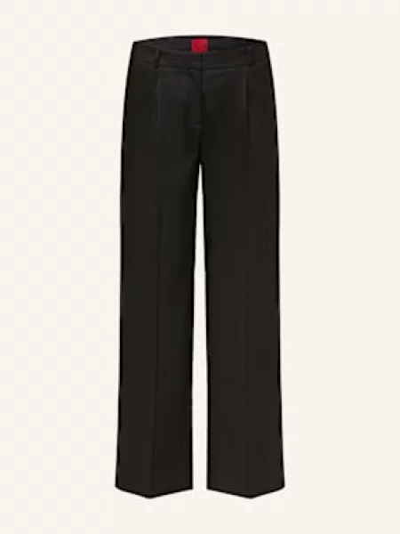 HUGO spodnie lniane szerokie high waist czarny