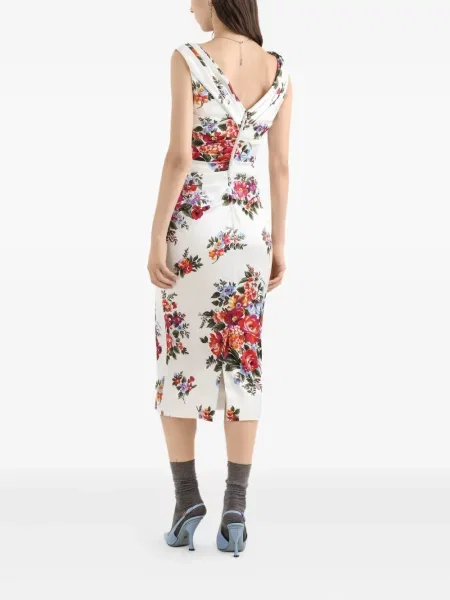 Gėlėtas kostiumas suknele Dolce & Gabbana v formos iškirpte balta