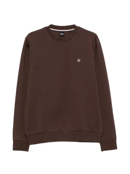 Hanorac crewneck Boss cu decolteu rotund cu autograf maro
