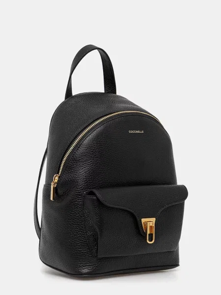 Шкіряний рюкзак Coccinelle малий однотонний чорний