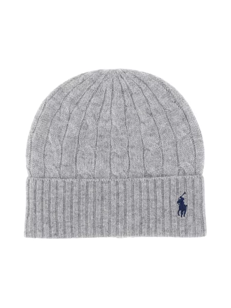 Czapka wełniana z wyhaftowanym logo Polo Ralph Lauren szara