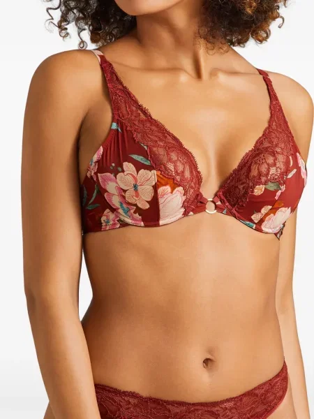 Sutien triunghi Aubade cu model floral cu imagine roșu