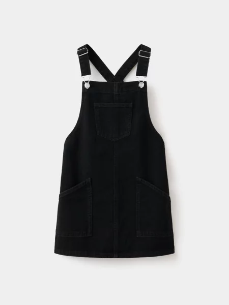 Sukienka dżinsowa na szelkach z black denim Dzieci 8 MANGO KIDS czarna