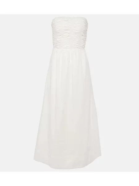 Midi obleka Faithfull brez naramnic bela