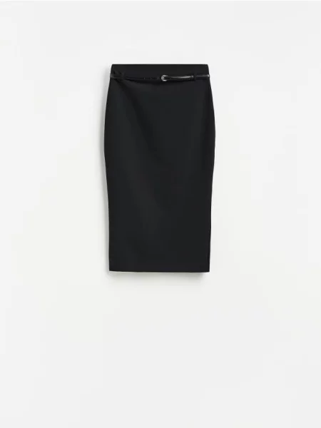 Reserved Fustă midi cu curea negru