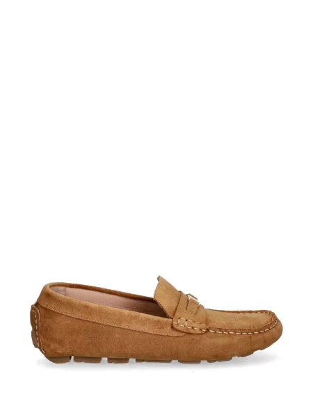 Pantofi loafer Pollini din piele de căprioară cu autograf maro