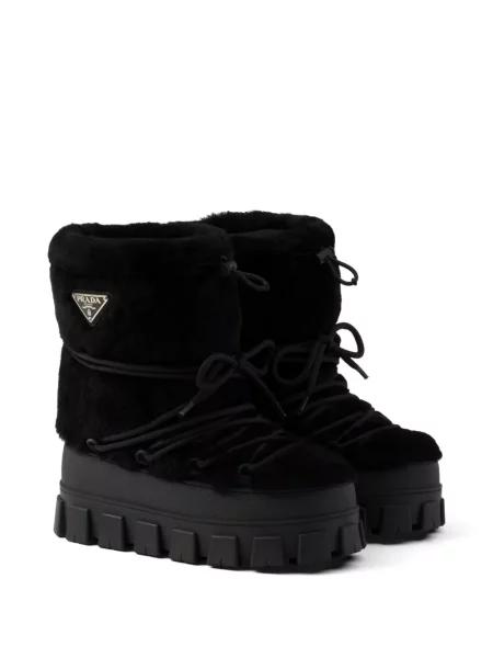 Botine Prada din piele de oaie negru