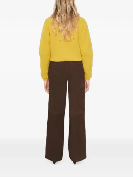 Pantaloni Tory Burch din piele de căprioară maro
