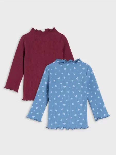 Sinsay Trička s květinovým motivem 2 pack burgundy