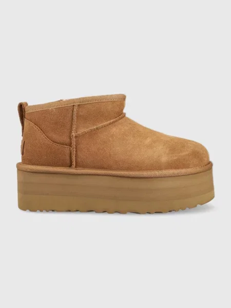 UGG cizme de zapada din piele intoarsa W Classic Ultra Mini Platform maro