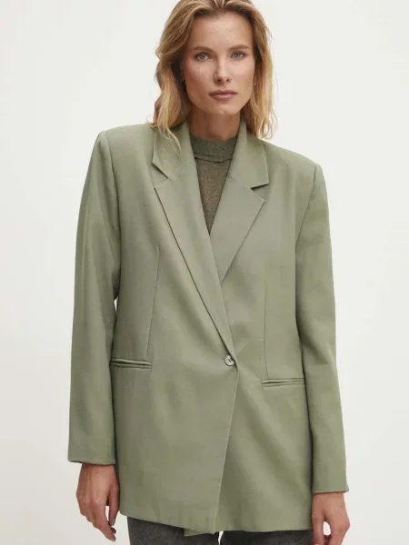 Сако Answear Lab с едно копче с изчистен дизайн зелено