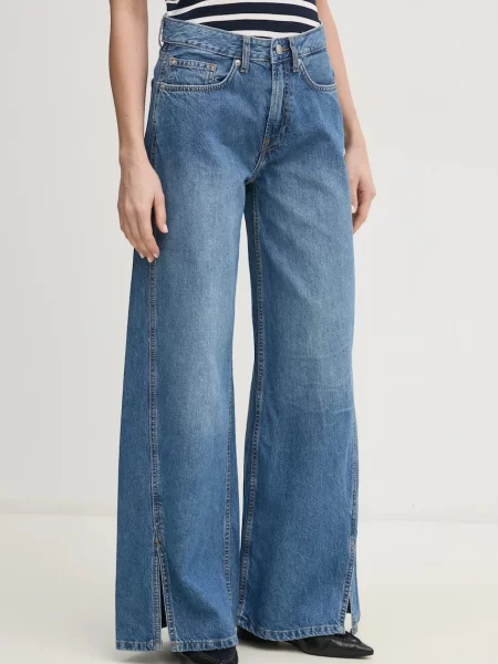 Pepe Jeans jeans WIDE LEG JEANS MW SLIT femei albastru