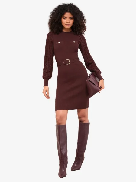 Lipsy Pletena obleka čokolada