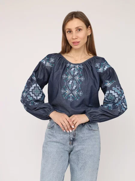 Вишита сорочка YUKI целюлоза синій