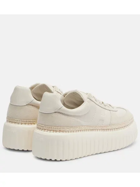 Sneakerși Hogan din piele de căprioară cu dungi cu platformă bej