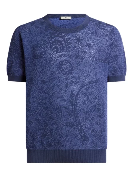 Tricou Etro cu model floral tricotate albastru