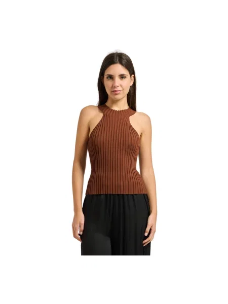 Top Manila Grace z dekoltem halter brązowy