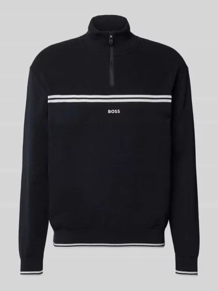 Bluza z kołnierzem o kroju regular fit z mieszanki bawełny model ‘ZONE’ Boss Green granatowa