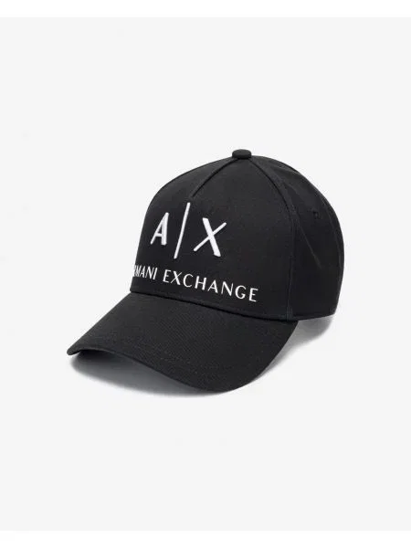 Шапка Armani Exchange черно с апликация бяло