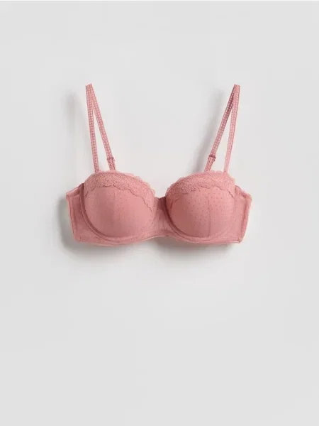 Reserved Sutien balconette push up roz-trandafiriu roz