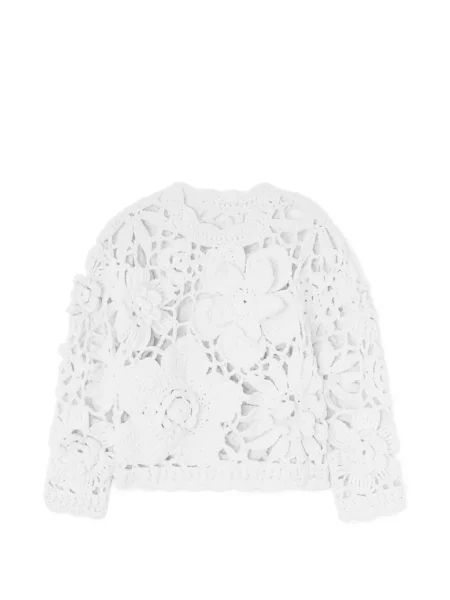 Croșetat pulover Ganni cu model floral cu aplicații alb