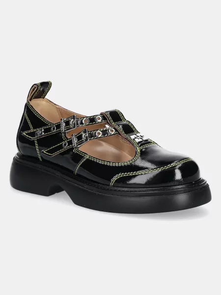 GANNI balerini de piele Everyday Butterfly Mary Jane Naplack negru