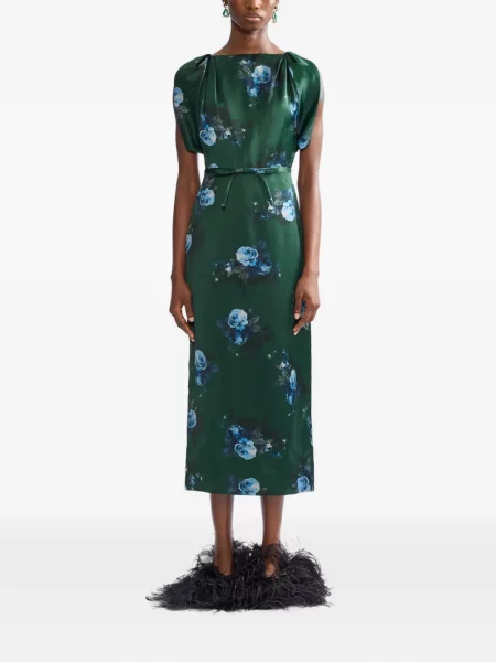 Rochie midi Erdem cu model floral cu imagine verde