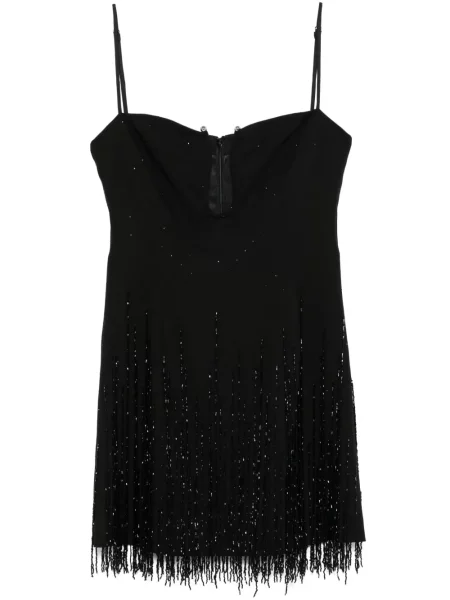 Mała sukienka mini Nissa z frędzli garniturowa czarna