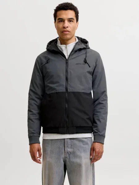 JACK & JONES Prechodná bunda JJERush tmavosivá / čierna biela