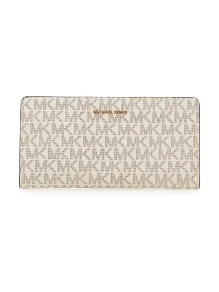 Portfel Michael Michael Kors z logo zapinany na zatrzaski beżowy