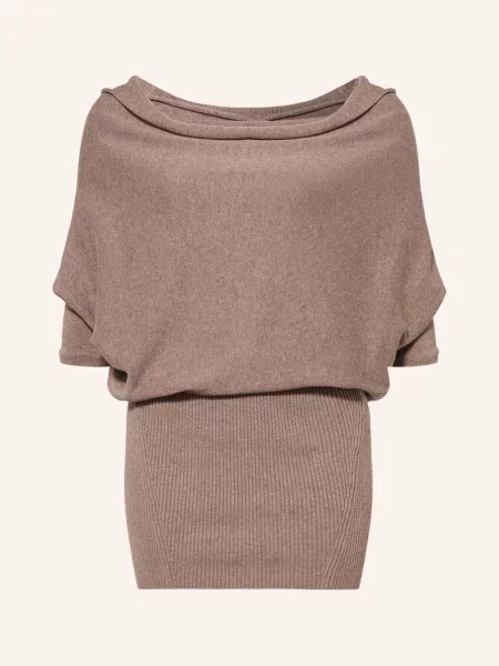 Allsaints Pletené Šaty Ellie S Rukávy hnědá