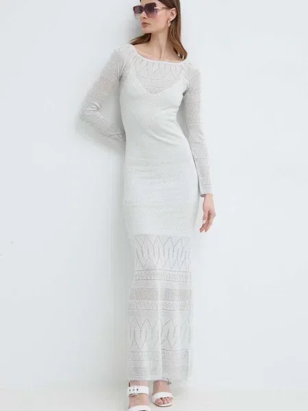 Рокля Marciano Guess HYDRA дълга със стандартна кройка сиво