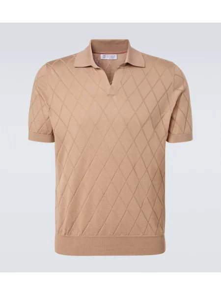 Плетена поло тениска Brunello Cucinelli кафяво