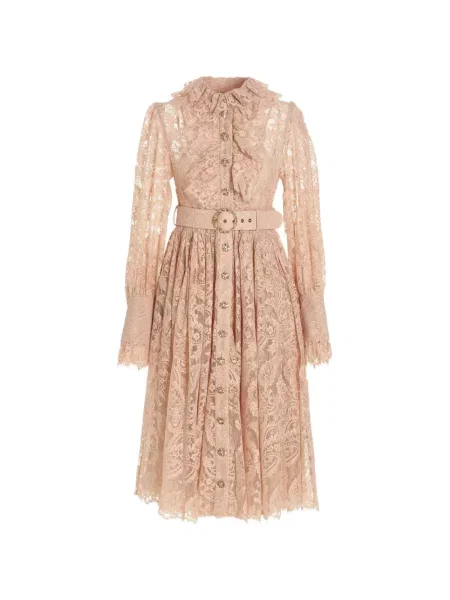 Rochie midi Zimmermann cu volane din dantelă roz