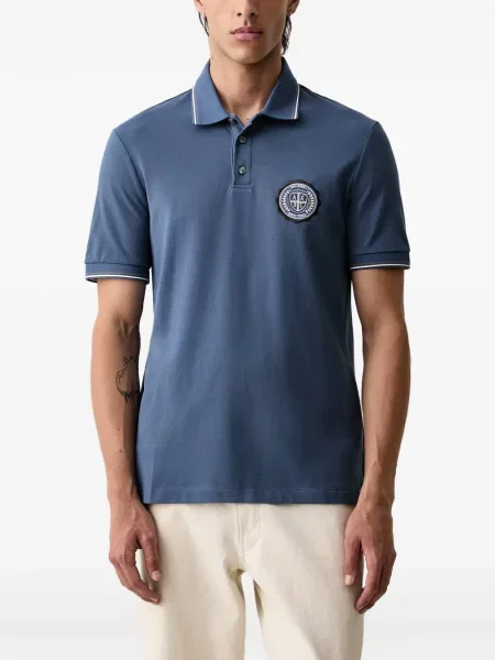 Tricou polo Armani Exchange cu autograf albastru